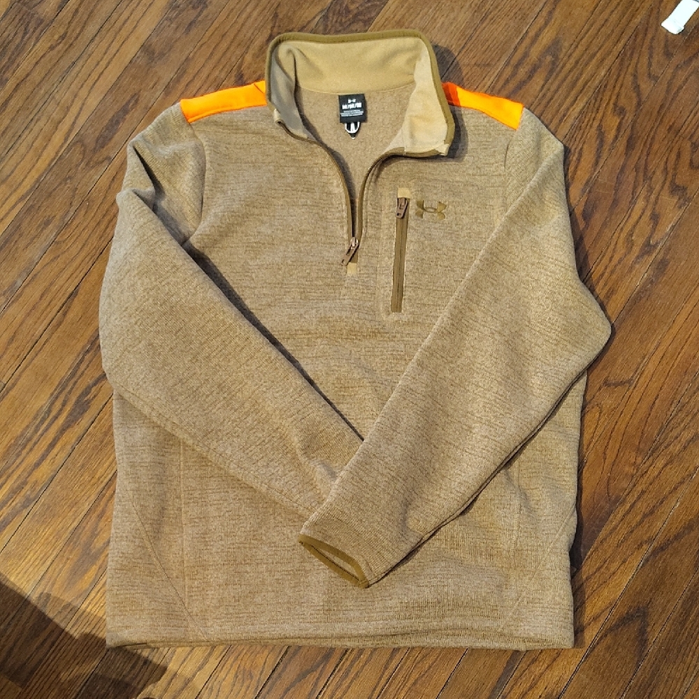 Under Armour Men's Brown Zip-Up Sweater with Orange Highlights
